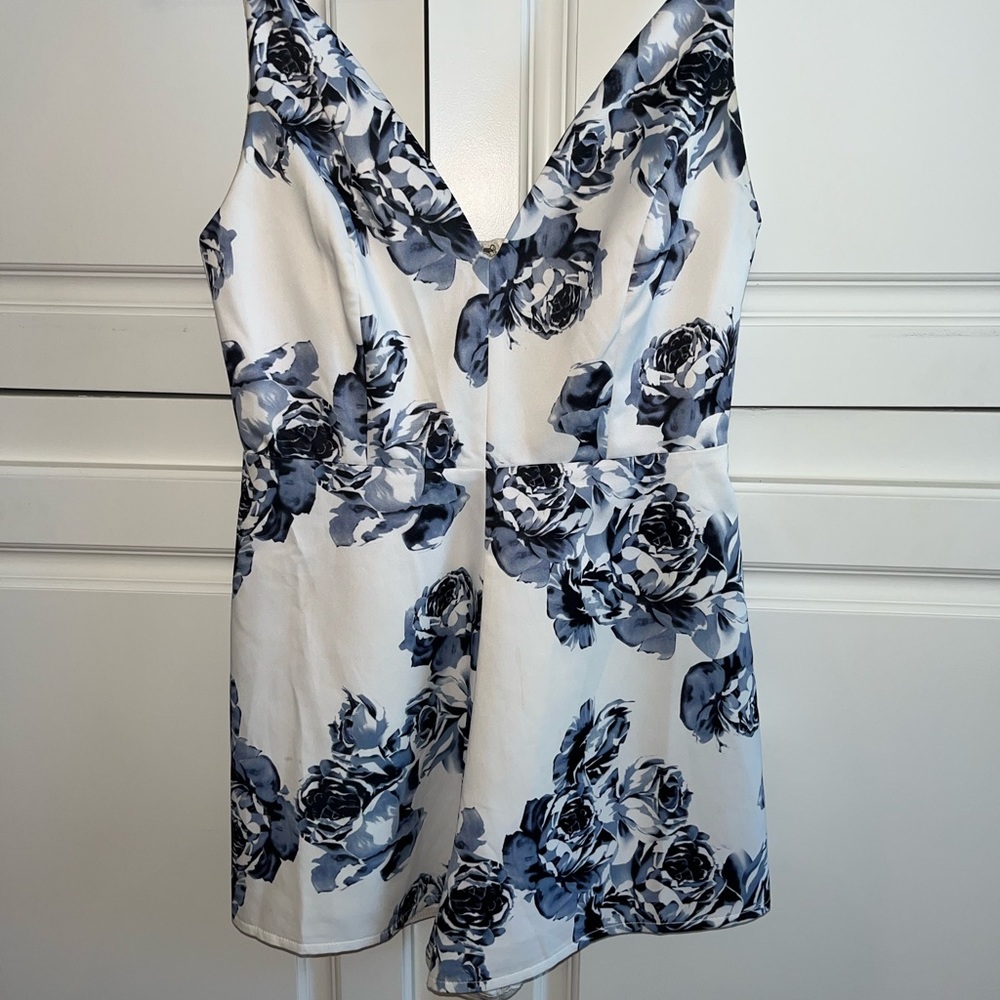 White and Blue Floral Romper